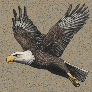 Pointillism style of a flying bald eagle