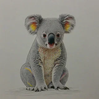 line drawing, color pop of a koala, on a plain white background, even lighting