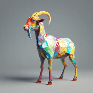 low-poly, robotic goat, bold lines, bold colors, bright lighting, on a plain white background, even lighting
