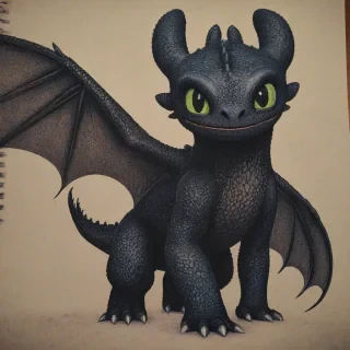 Pointillism style of Toothless the night fury from How to train your dragon