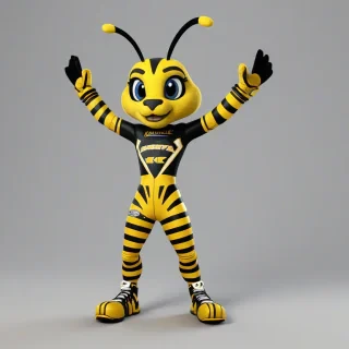 3d model of the mascot for the Louisville Kentucky central yellow jackets. Full body, model looks exactly like their school mascot logo, on a plain white background, even lighting