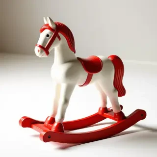 toy red and white rocking horse