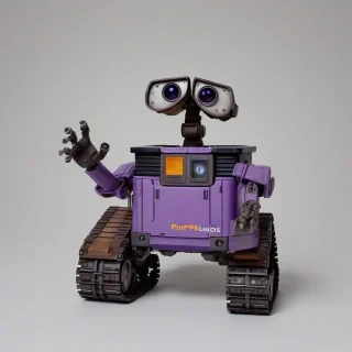 Purple wall-e, on a plain white background, even lighting 