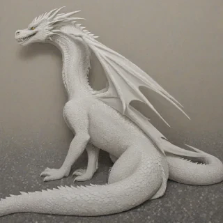 pointillism style of a large, beautiful white dragon