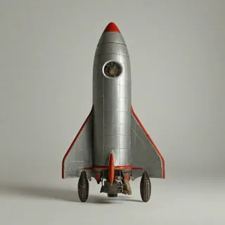 vintage rocket ship, on a plain white background, even lighting
