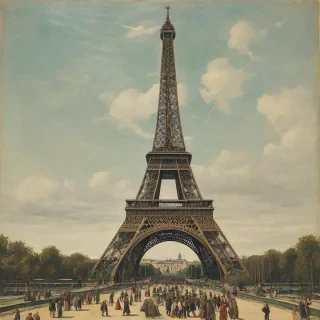 Renaissance painting of the Eiffel tower