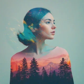 Double exposure photography with vibrant colors