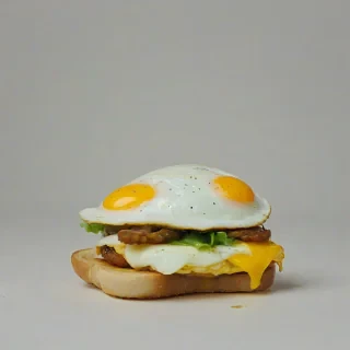 chibi hand-drawn fried egg sandwich on a plain white background, even lighting
