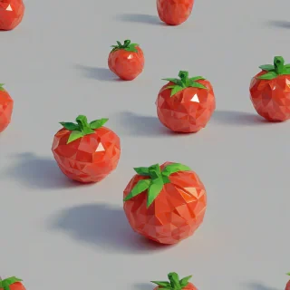 low poly cartoon tomato, on a plain white background, even lighting