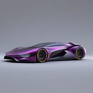 a sleek, futuristic transportation device, Plum, with metallic surfaces and neon accents, in a wide shot, full-body view, on a plain white background, with dynamic shadows and a subtle backlight, in a concept art style, with bold lines and vibrant colors, on a plain white background, even lighting