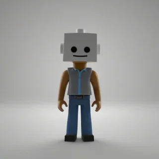 A single Roblox character, bright lighting, on a plain white background, even lighting