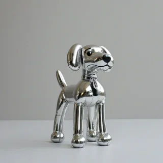 silver balloon dog, on a plain white background, even lighting