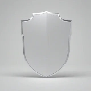 A white, modernist shield with clean lines and geometric shapes, full-body view, on a plain white background, with a wide shot and feet visible, in the style of digital art, with dynamic shadows and a hard rim light, on a plain white background, even lighting 