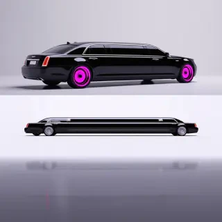 black stretch limousine car with hot pink wheel rims