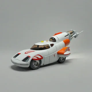 cartoon rocket ship car, on a plain white background, even lighting