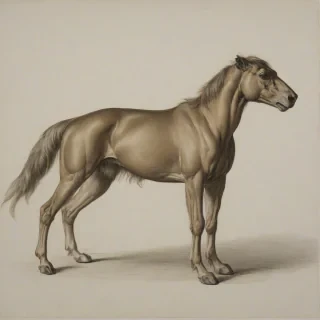 full-body view of a quadruped, Renaissance style, on a plain white background, even lighting, in a muted earthy tone