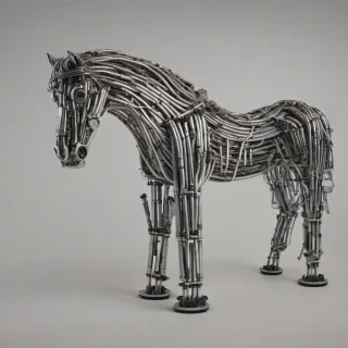horse made out of metal pipes, on a plain white background, even lighting