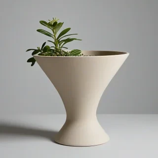 sand colored funnel shaped planter, on a plain white background, even lighting