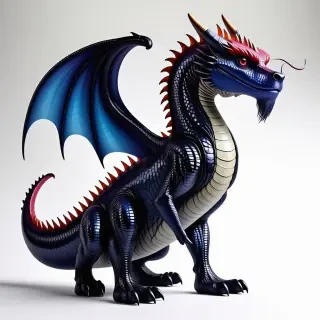 A full-body view of a detailed, colorful, dragon-like magical creature with iridescent scales, standing on a plain white background, with a wide-angle shot, and dynamic lighting, in a digital art style