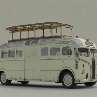 dieselpunk style vintage bus, on a plain white background, even lighting