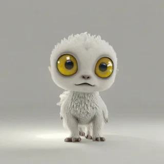 3d animation cute mythical creature, short body, full body visible, large eyes, bright lighting, on a plain white background, even lighting