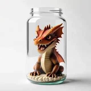 An angry baby dragon trapped inside a jar