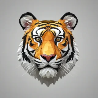 cartoon low poly tiger head, on a plain white background, even lighting