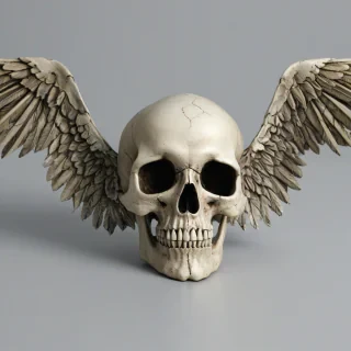 skull with wings, on a plain white background, even lighting