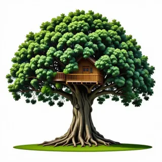 A large tree with a huge treehouse in it
