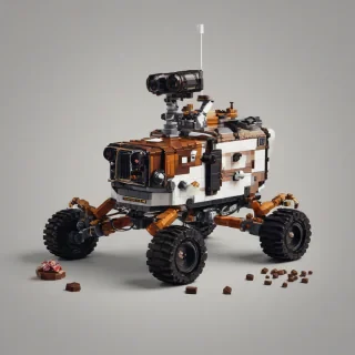 Rover in pixel art style, on a white background, full-body view, with chocolate