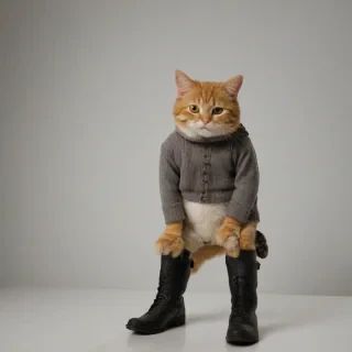 Puss in boots, on a plain white background, even lighting 