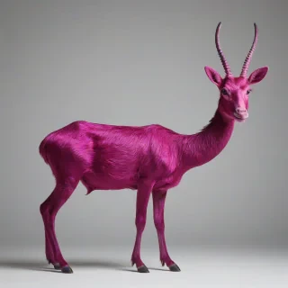 full-body view of a magenta-colored animal on a plain white background, on a plain white background, even lighting 