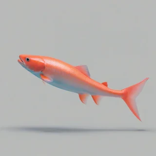 A full-body view of a Salmon, a sea creature, with a vibrant orange and pink scales, set against a plain white background, in a wide shot, with a soft, dreamy, vaporwave-inspired aesthetic, featuring pastel colors and a subtle gradient effect, with the Salmon's fins and tail visible, and a sense of gentle movement, as if it's swimming in slow motion, on a plain white background, even lighting