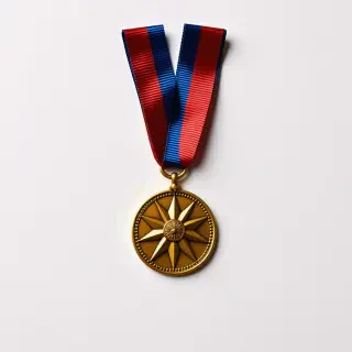 medal of honor hanging from red and blue ribbon