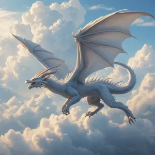 white anime style dragon flying in the sky