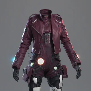 game asset style, maroon colored cyberpunk woman's jacket, no human, nothing else in image, bright lighting, on a plain white background, even lighting