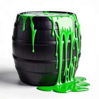 50 gallon barrel with green slime oozing out of the top