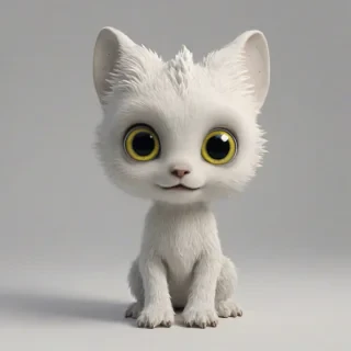 3d animation cute mythical creature, short body, full body visible, large eyes, bright lighting, on a plain white background, even lighting