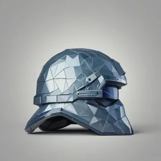 A low poly Navy helmet, full-body view, on a plain white background, with a wide shot, and dynamic shadows, in a digital art style, with a blue and gray color scheme, and a metallic texture, on a plain white background, even lighting