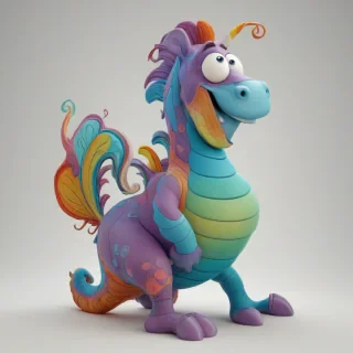 A colorful, cartoon-style illustration of a full-body hippocampus with a smiling face, sitting on a plain white background, in a wide shot with its feet visible, created in the style of a Disney animation, with bold lines, vibrant colors, and dynamic shading, and a sense of movement and energy, on a plain white background, even lighting 