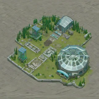 interior of a biodome, on a square grid for an isometric game asset, on a plain white background, even lighting