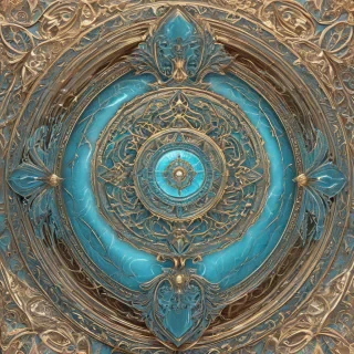 A highly detailed, realistic, sky blue, ornate, glowing cerise colored  artifact, with intricate golden engravings, and a subtle aura, in a wide shot, with the entire artifact visible, on a plain white background, with soft, natural lighting, and a sense of depth and dimensionality, in a fantasy setting, with a hint of mysticism, on a plain white background, on a plain white background, even lighting