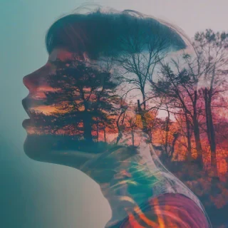 Double exposure photography with vibrant colors
