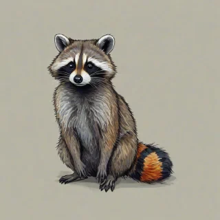 cartoon, hand-drawn, raccoon, colorful, on a plain white background, even lighting