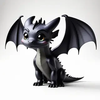 Toothless the cartoon dragon with wings on the back
