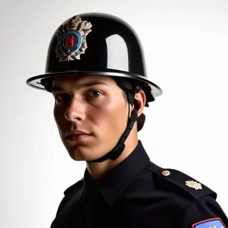 British police officer with bobby helmet