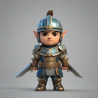 cute 3D warrior for mobile game inspired by SimCity, on a plain white background, even lighting