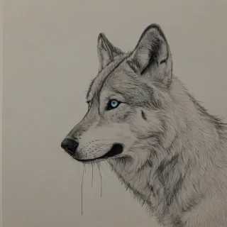 line drawing, color pop of a wolf, on a plain white background, even lighting