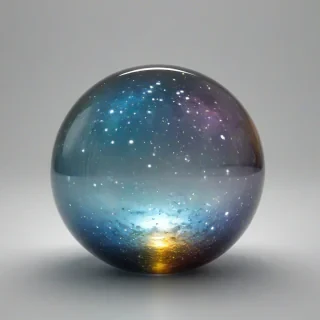 A highly detailed, full-body view, wide shot, of a galaxy glass ball, with a glass sheen, illuminated by a soft, warm, white light, on a plain white background, with no shadows, in a realistic, photorealistic style, with high contrast and vibrant colors, on a plain white background, even lighting