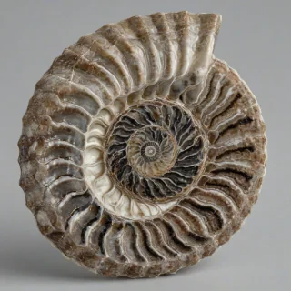 Ammonite, on a plain white background, even lighting